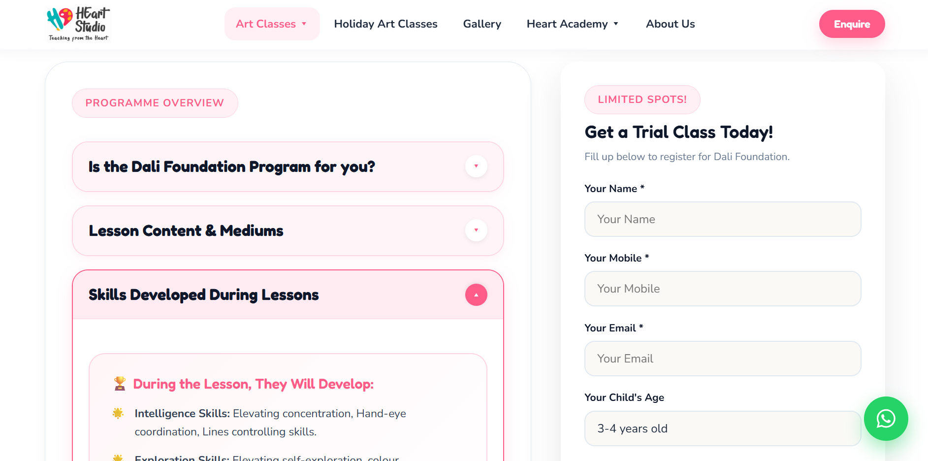 heART Studio - Art school website screenshot 8